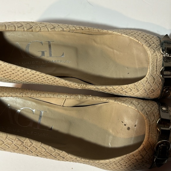 AGL Attilio Giusti Leombruni Snake Embossed Leather Pumps Peep Toe Belted 9.5 US - Picture 6 of 7